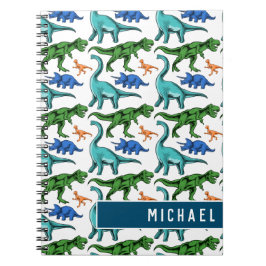 Fun Dinosaur Pattern Kinder White Blue Name School Notitieboek