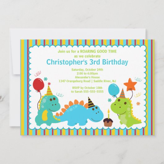 Fun Dinosaurs Birthday Party Invitation Kaart (Voorkant)