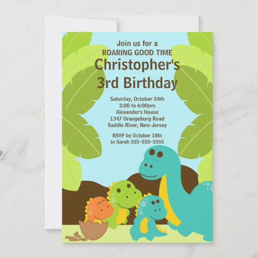 Fun Dinosaurs Birthday Party Invitation Kaart (Voorkant)