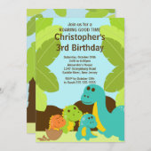 Fun Dinosaurs Birthday Party Invitation Kaart (Voorkant / Achterkant)