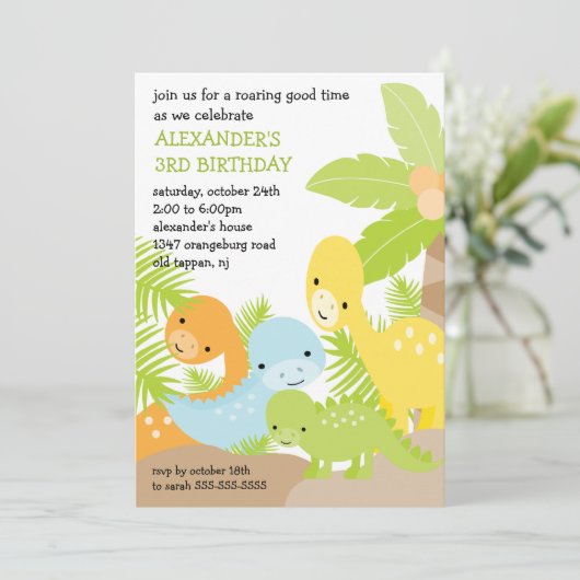 Fun Dinosaurs Birthday Uitnodiging (Staand voorkant)