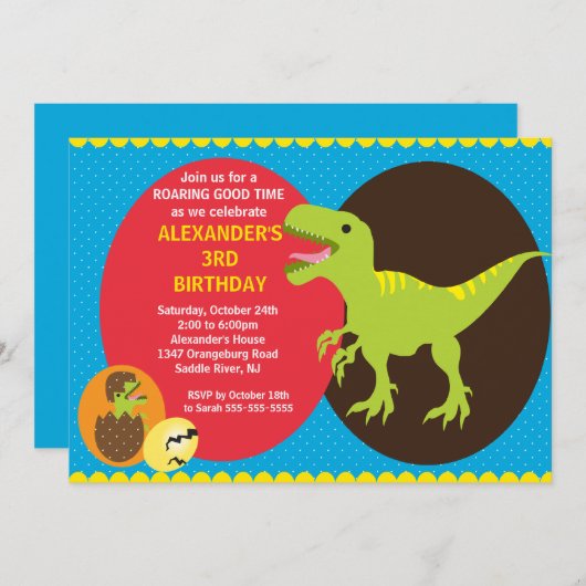 Fun Dinosaurs Birthday Uitnodiging (Voorkant / Achterkant)
