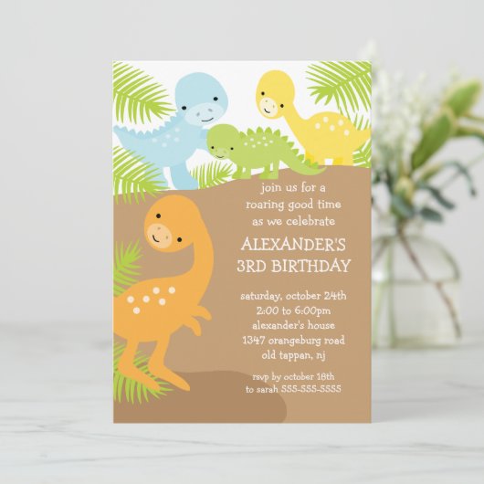 Fun Dinosaurs Birthday Uitnodiging (Staand voorkant)