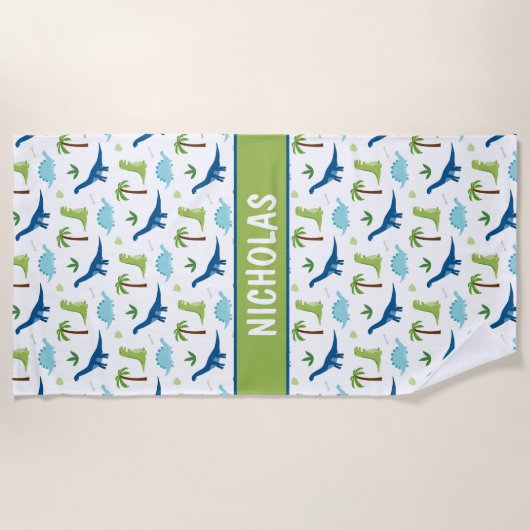 Fun Dinosaurs Blues en Greens  Strandlaken (Voorkant)