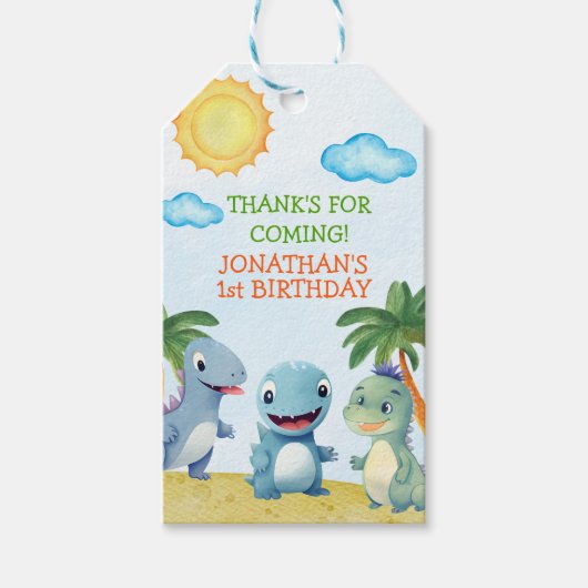 Fun Dinosaurs, Boy's birthday Cadeaulabel (Voorkant)