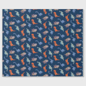 Fun Dinosaurs op Navy Blue Cadeaupapier (Vlak)