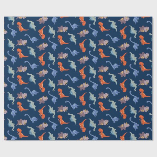 Fun Dinosaurs op Navy Blue Cadeaupapier (Vlak)