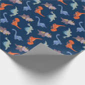 Fun Dinosaurs op Navy Blue Cadeaupapier (Hoek)