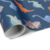 Fun Dinosaurs op Navy Blue Cadeaupapier (Rol Hoek)