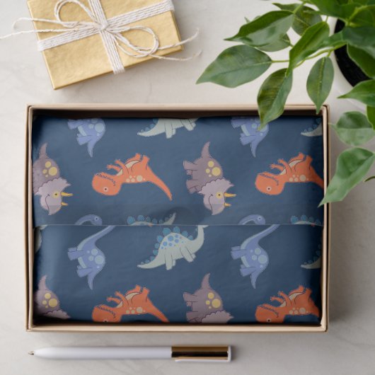 Fun Dinosaurs op Navy Blue Tissuepapier (Geschenk)