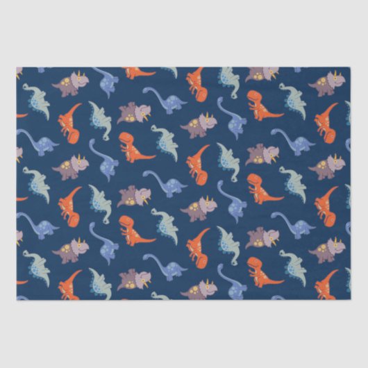 Fun Dinosaurs op Navy Blue Tissuepapier (Voorkant)