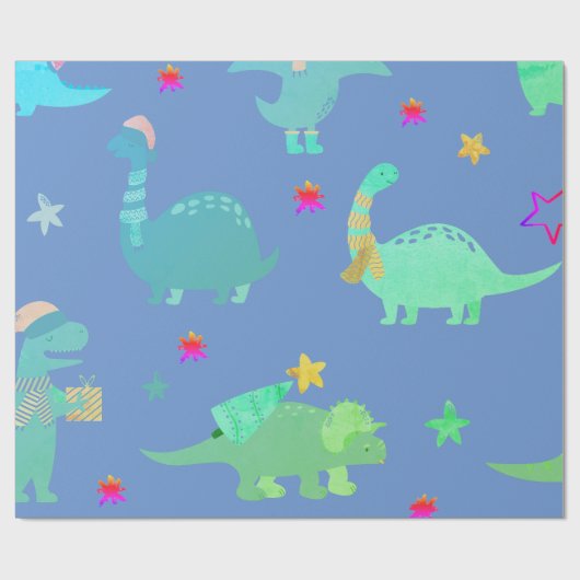 FUN DINOSOAR IN DE WRAPPINGSPAPIER VAN HET BLAUWE  CADEAUPAPIER (Vlak)