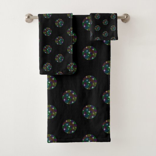 FUN DISCO THEMA BLACK BATHROOM TOWEL SET BAD HANDDOEK (Insitu)