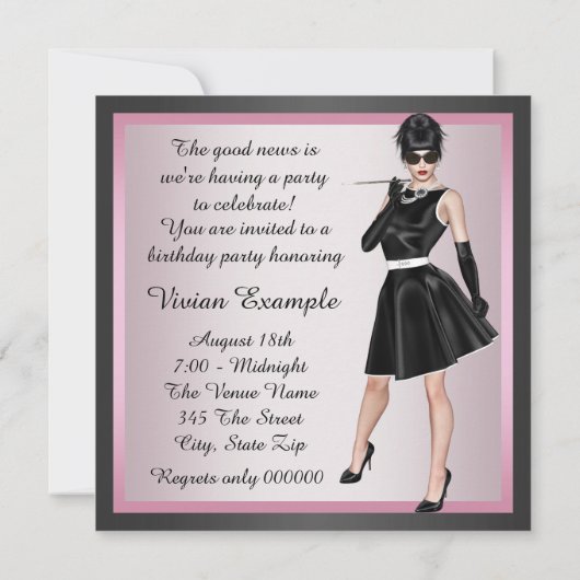 Fun Diva Vrouwen Roze en Zwart 40ste Verjaardag Kaart (Achterkant)