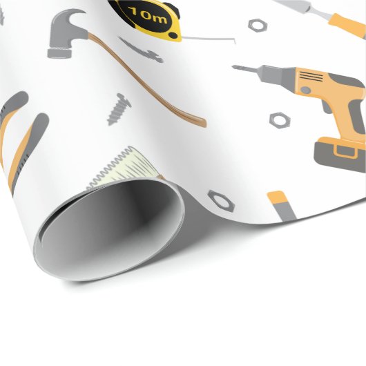 Fun DIY Mechanic Tools white wrappaper Cadeaupapier (Rol Hoek)
