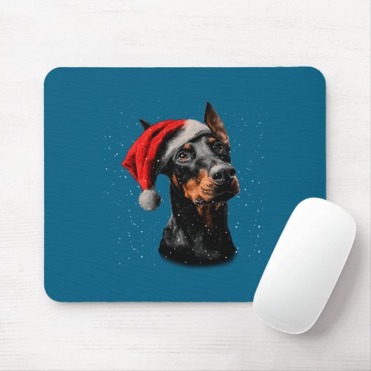 Fun Doberman Dog Christmas Lights Santa Hat Long S Muismat (Met muis)