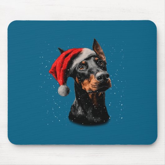 Fun Doberman Dog Christmas Lights Santa Hat Long S Muismat (Voorkant)