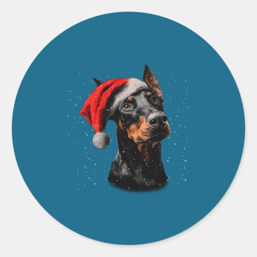 Fun Doberman Dog Christmas Lights Santa Hat Long S Ronde Sticker (Voorkant)
