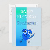 Fun Dog Blue Drawing Happy Birthday Kinder Briefkaart (Voorkant / Achterkant)