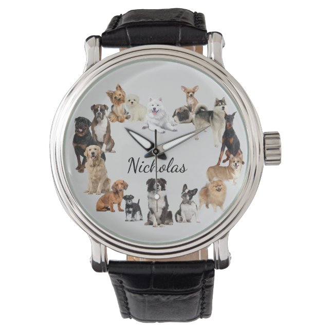 Fun Dog Breed Pet Animals Dog Custom Name Horloge (Voorkant)