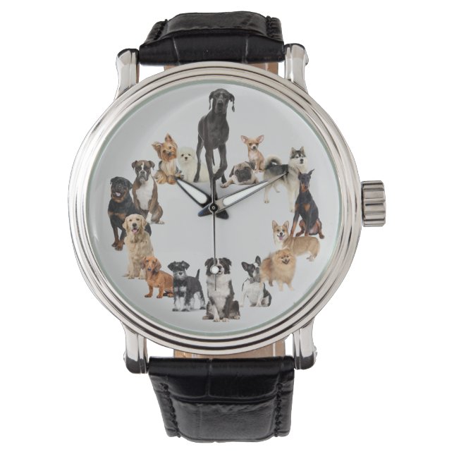 Fun Dog Breed Pet Animals Large Clock Pocket Watch Horloge (Voorkant)