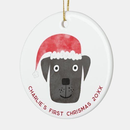 Fun Dog First Christmas gepersonaliseerd Keramisch Ornament (Links)