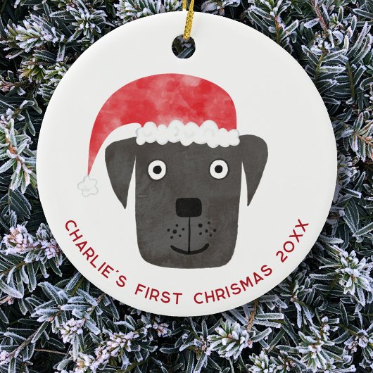 Fun Dog First Christmas gepersonaliseerd Keramisch Ornament
