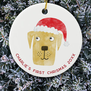 Fun Dog First Christmas gepersonaliseerd Keramisch Ornament