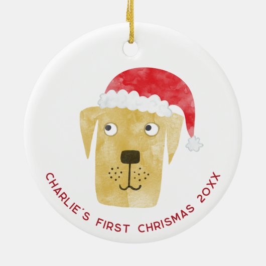Fun Dog First Christmas gepersonaliseerd Keramisch Ornament (Achterkant)