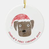Fun Dog First Christmas gepersonaliseerd Keramisch Ornament (Voorkant)