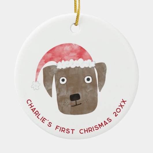 Fun Dog First Christmas gepersonaliseerd Keramisch Ornament (Voorkant)