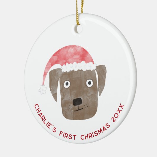 Fun Dog First Christmas gepersonaliseerd Keramisch Ornament (Links)