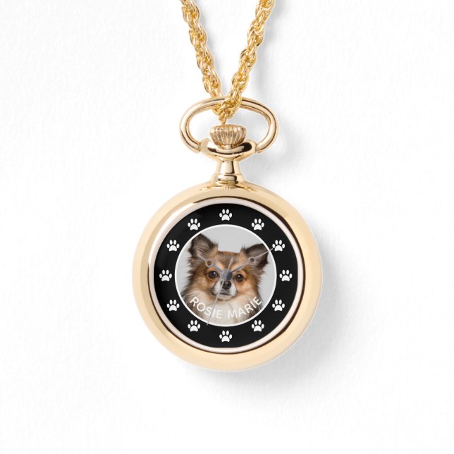 Fun Dog-foto Pet Name Paw Prins Custom Horloge (Voorkant)