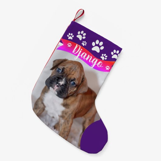 Fun Dog-kerstkussen - Persoonlijke foto Kleine Kerstsok (Voorkant (Hangend))