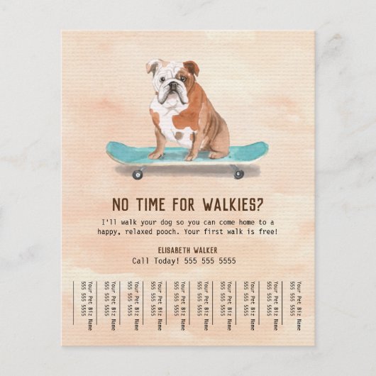 Fun Dog op skateboard Dog Walker Tear Sheet Cream Flyer (Voorkant)
