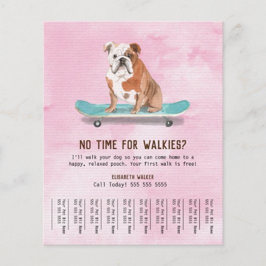 Fun Dog op skateboard Dog Walker Tear Sheet Pink Flyer (Voorkant)