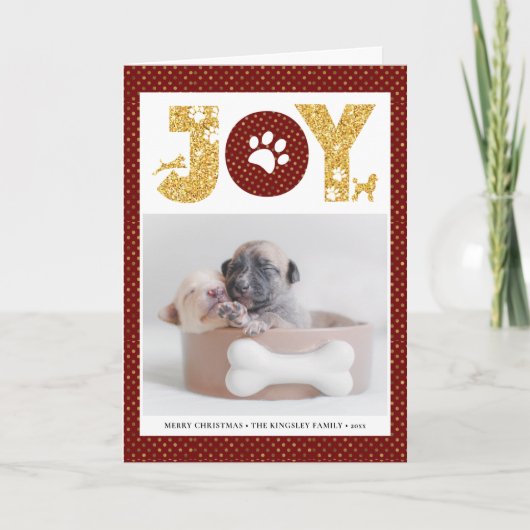 Fun Dog Paw Script JOY Modern Feestdagen Kaart (Voorkant)