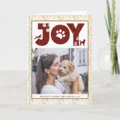 Fun Dog Paw Script JOY Modern Feestdagen Kaart (Voorkant)