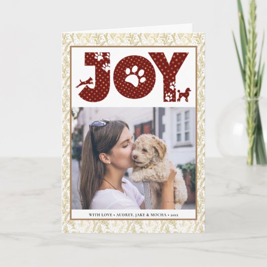 Fun Dog Paw Script JOY Modern Feestdagen Kaart (Voorkant)