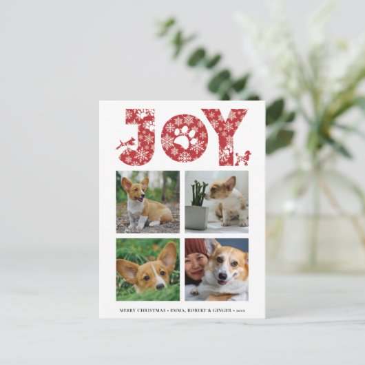 Fun Dog Paw Script JOY Modern Feestdagenkaart (Staand voorkant)