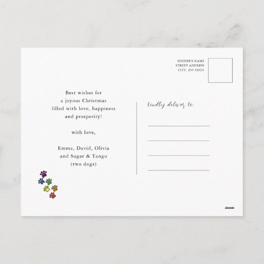 Fun Dog Paw Script JOY Modern Feestdagenkaart (Achterkant)