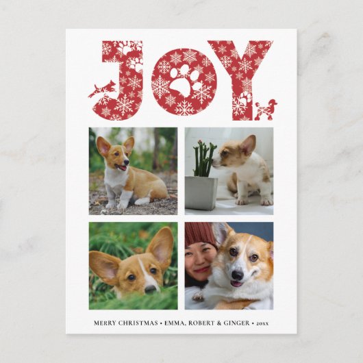 Fun Dog Paw Script JOY Modern Feestdagenkaart (Voorkant)