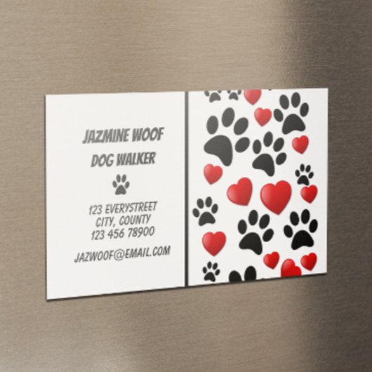 Fun Dog Walker Paw en Hearts Pet Sitter Business Magnetisch Visitekaartje
