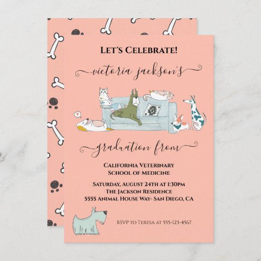 Fun Dogs & Cats Veterinarian School Afstuderen Kaart (Voorkant / Achterkant)