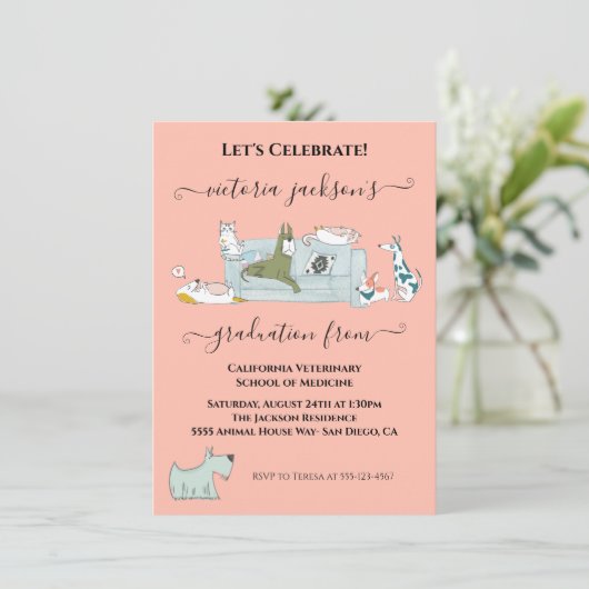 Fun Dogs & Cats Veterinarian School Afstuderen Kaart (Staand voorkant)