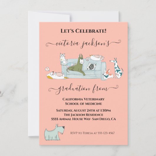 Fun Dogs & Cats Veterinarian School Afstuderen Kaart (Voorkant)