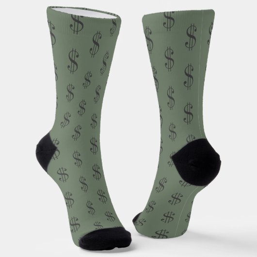 Fun Dollar-signaalpatroon op Khaki Green Sokken (Gebogen)