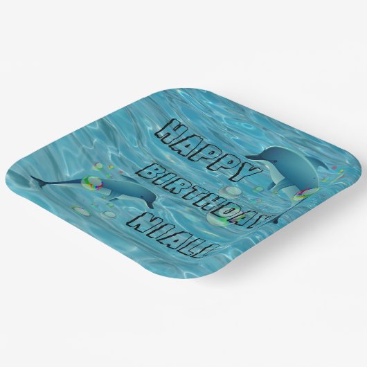 Fun Dolphin en Bubbles Papieren Bordje (Gebogen)