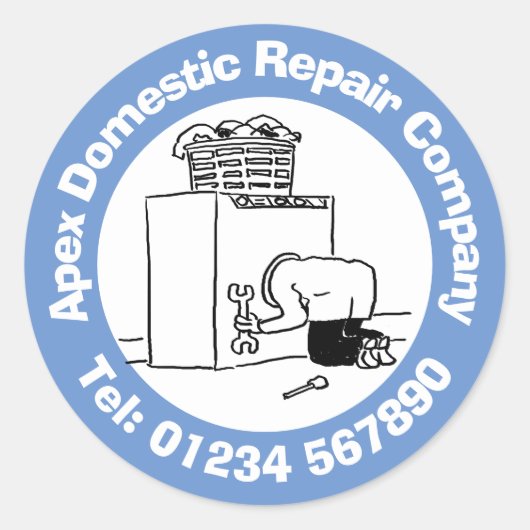 Fun Domestic Appliance Repareert Cartoon Ronde Sticker (Voorkant)