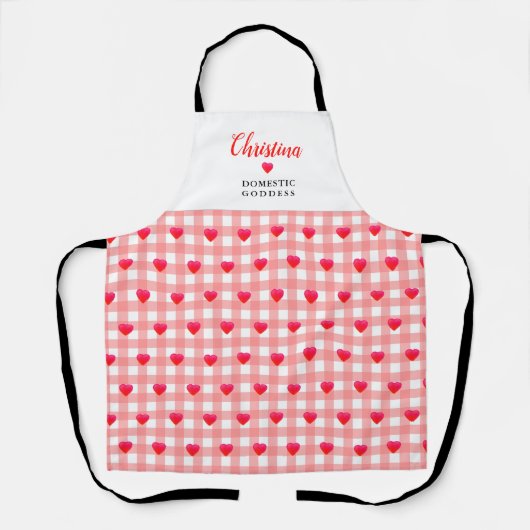 Fun Domestic Godin Name  Roze Heart Check Schort (Voorkant)